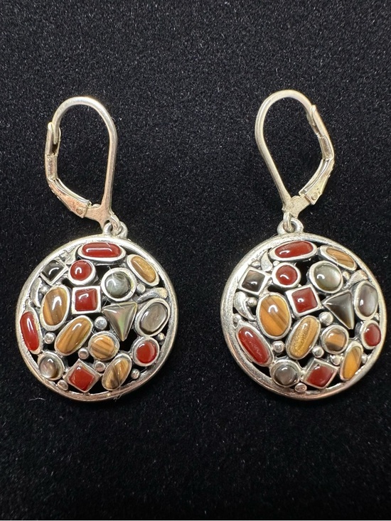 Jewelry - Vintage Sterling Silver 925 Thai Mosaic Stone Earrings Leverback